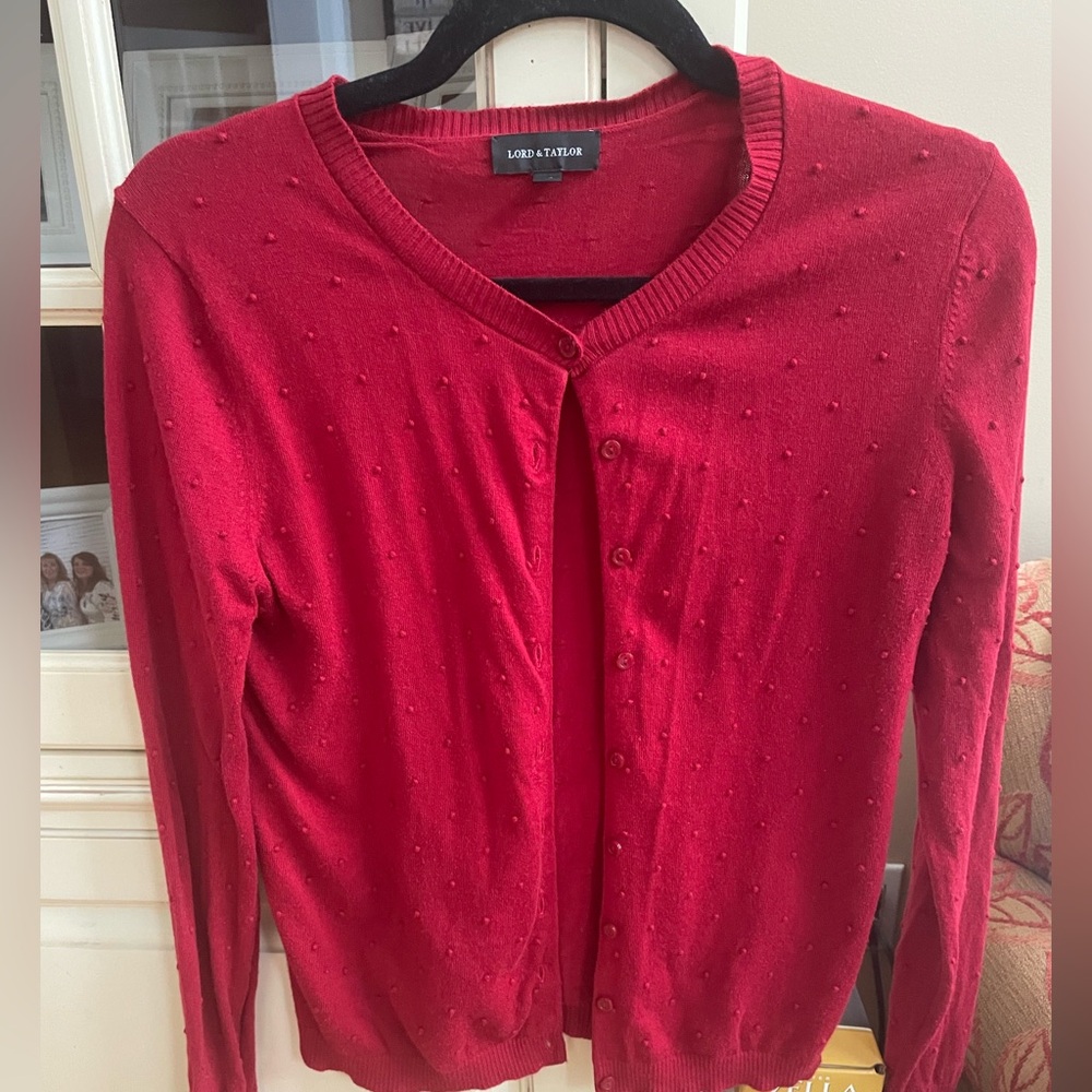 Lord & Taylor Red Cardigan-Small